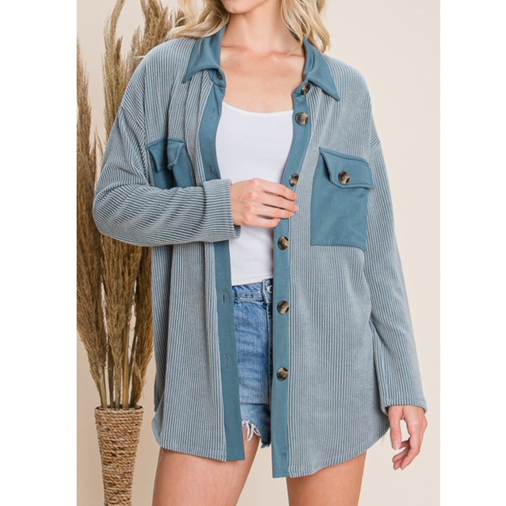 NWT Reb in J 220 | Sea Foam Ribbed Oversized Shacket, Size Large